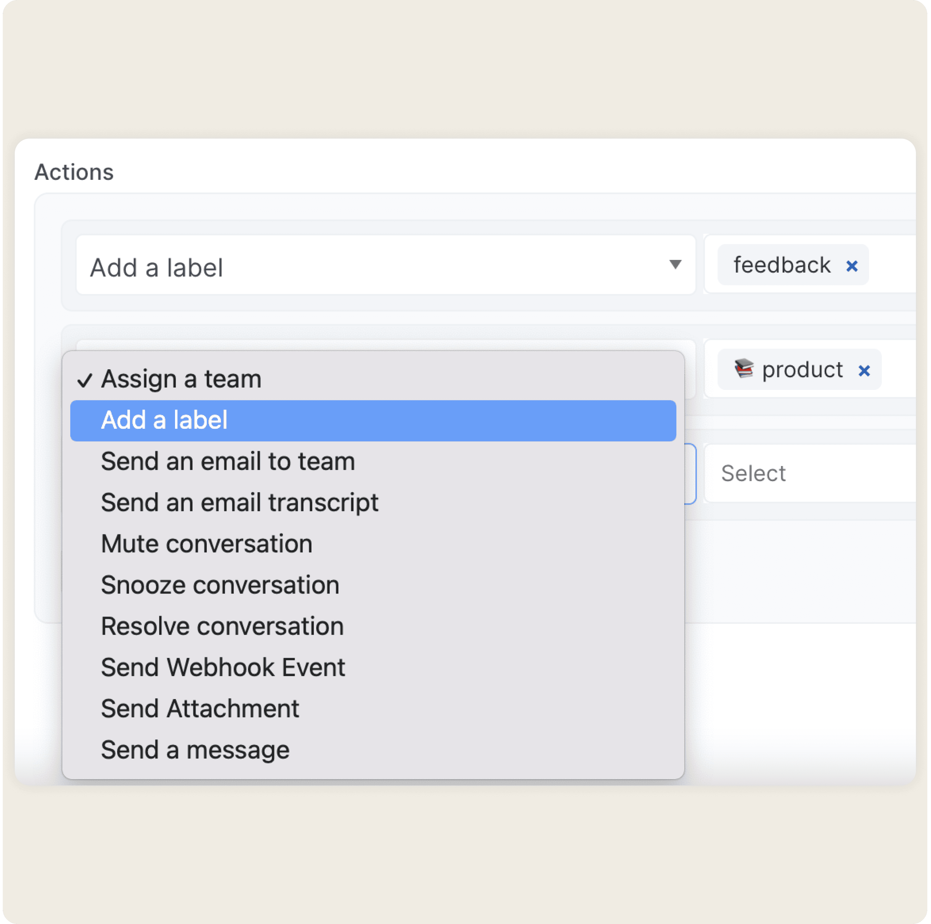 Automation actions options