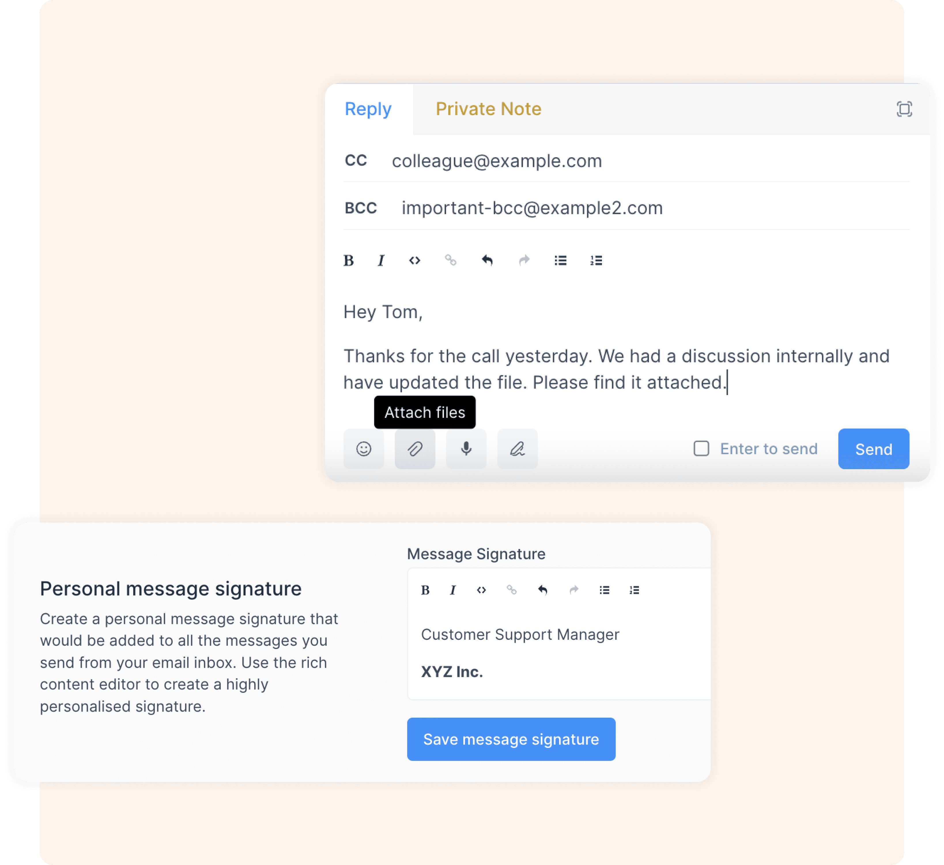 Rich email composer options