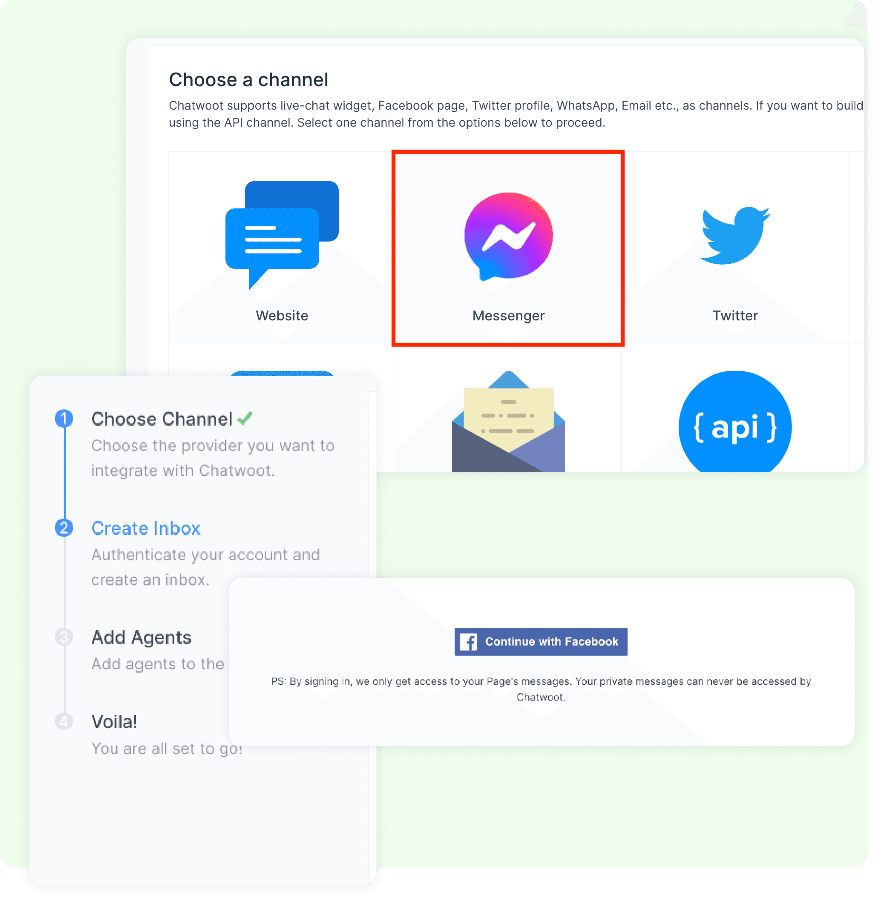 Messenger channel selection flow