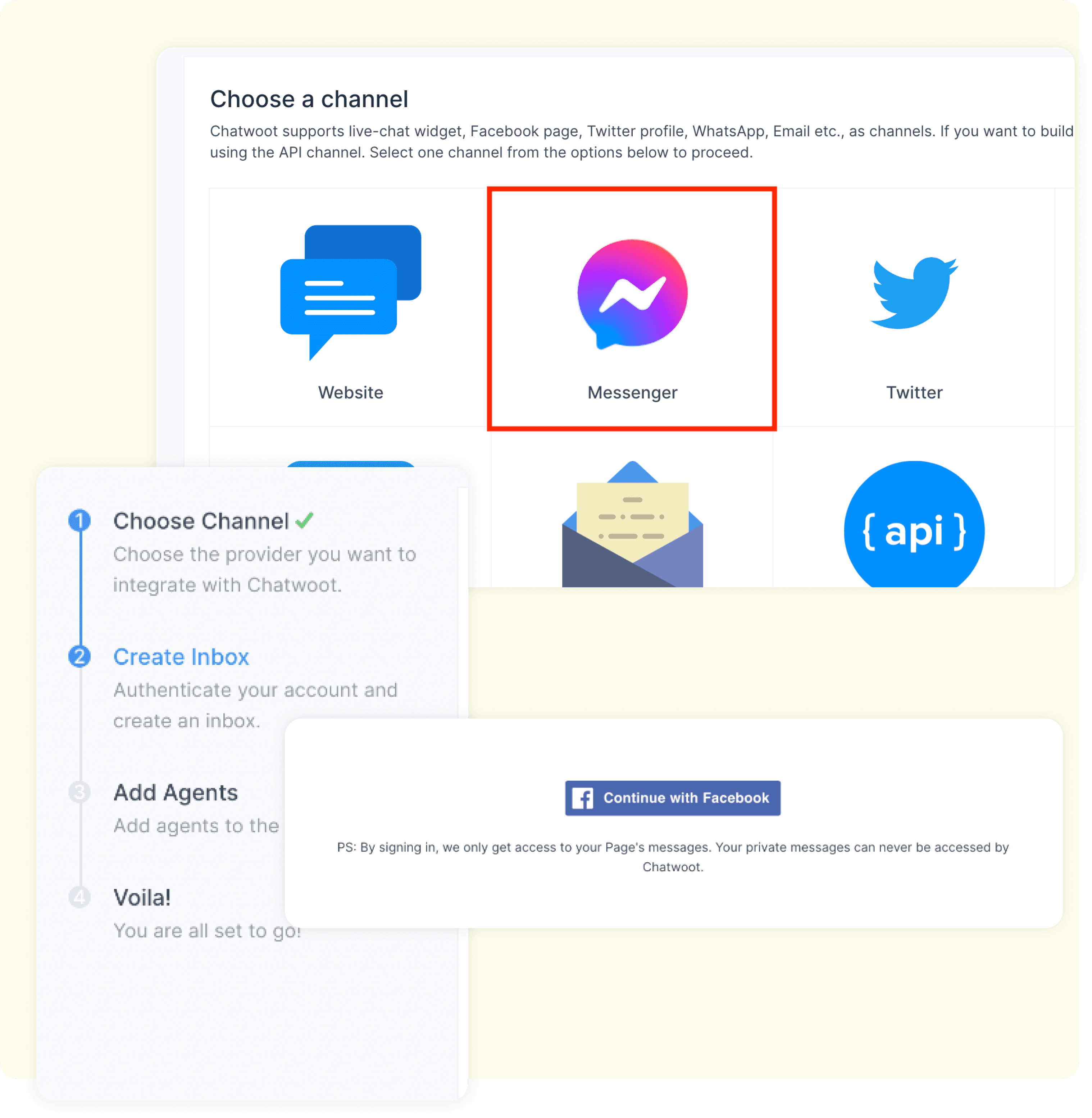Messenger channel setup flow