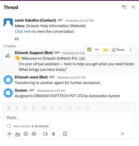 Driansh OmniConnect conversations inside Slack