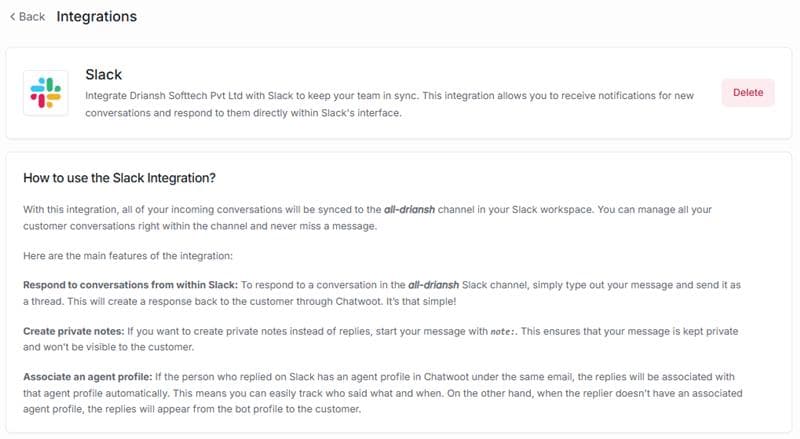 Slack integration setup flow