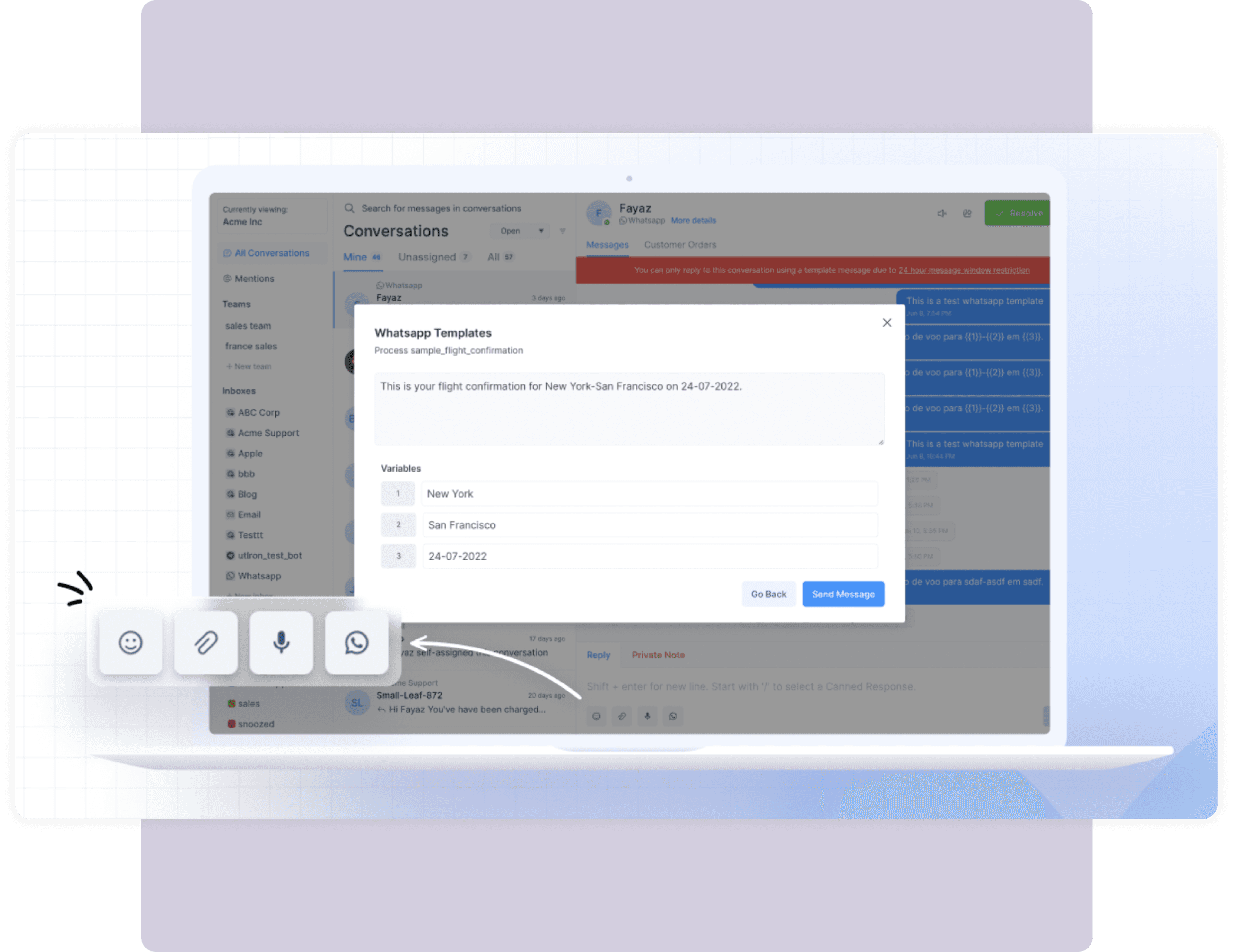 WhatsApp template management screen