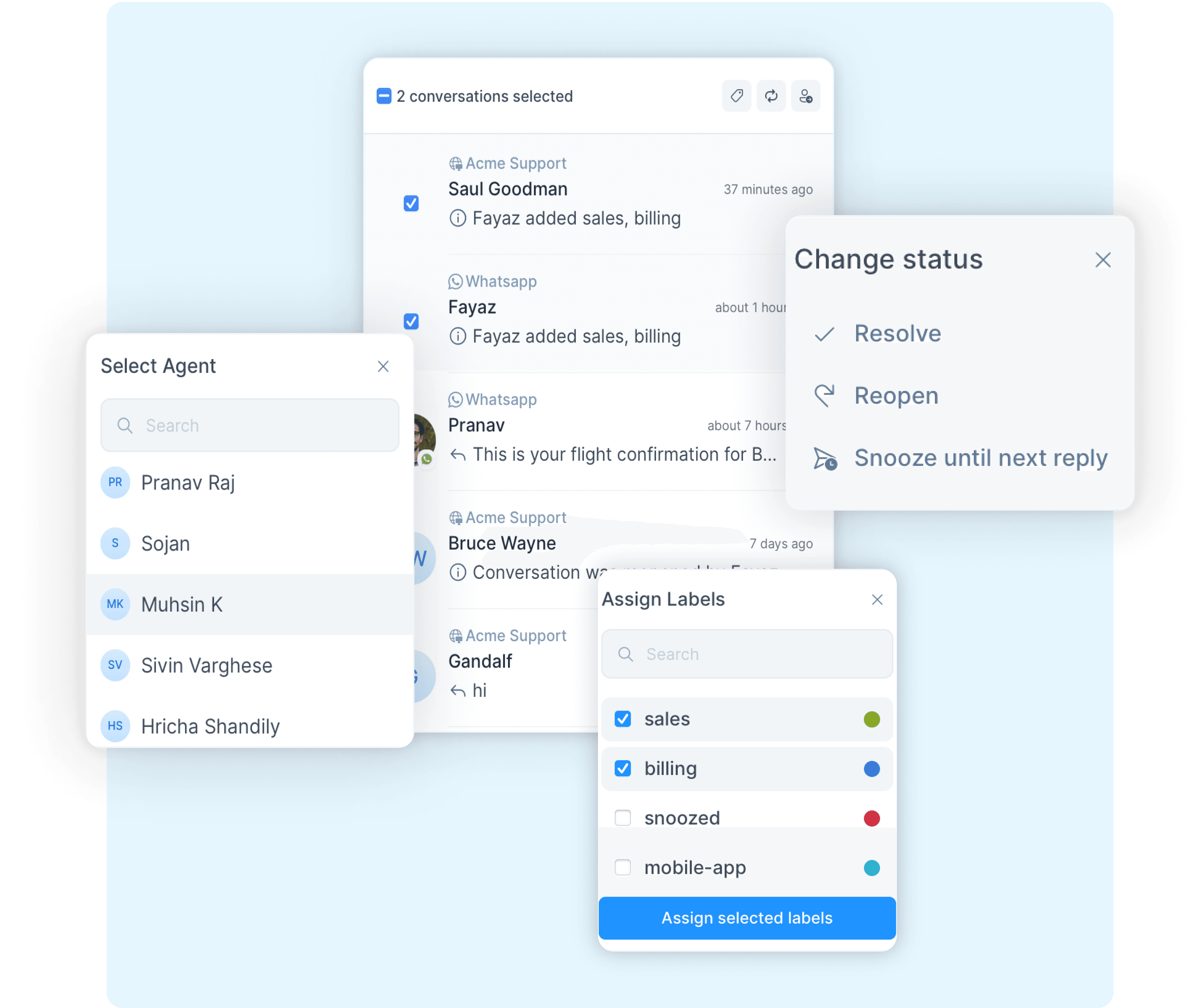 Bulk action panel showing mass updates