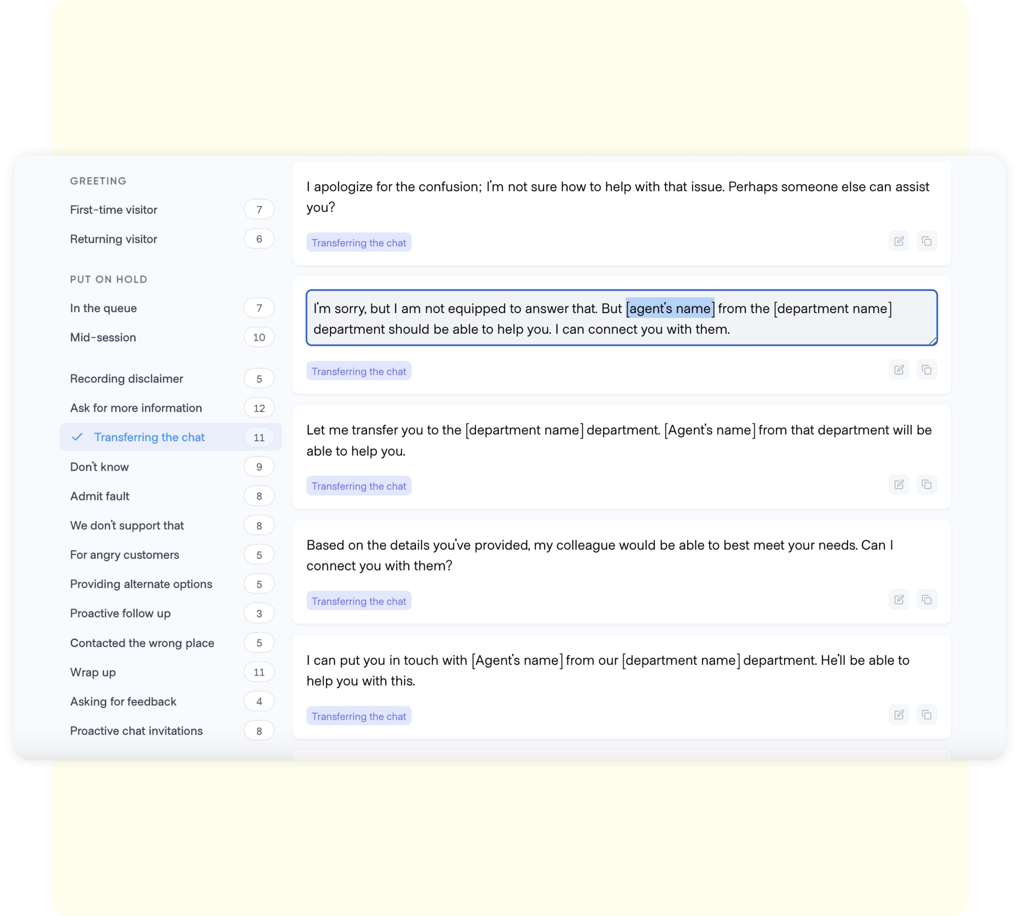 Library of canned responses