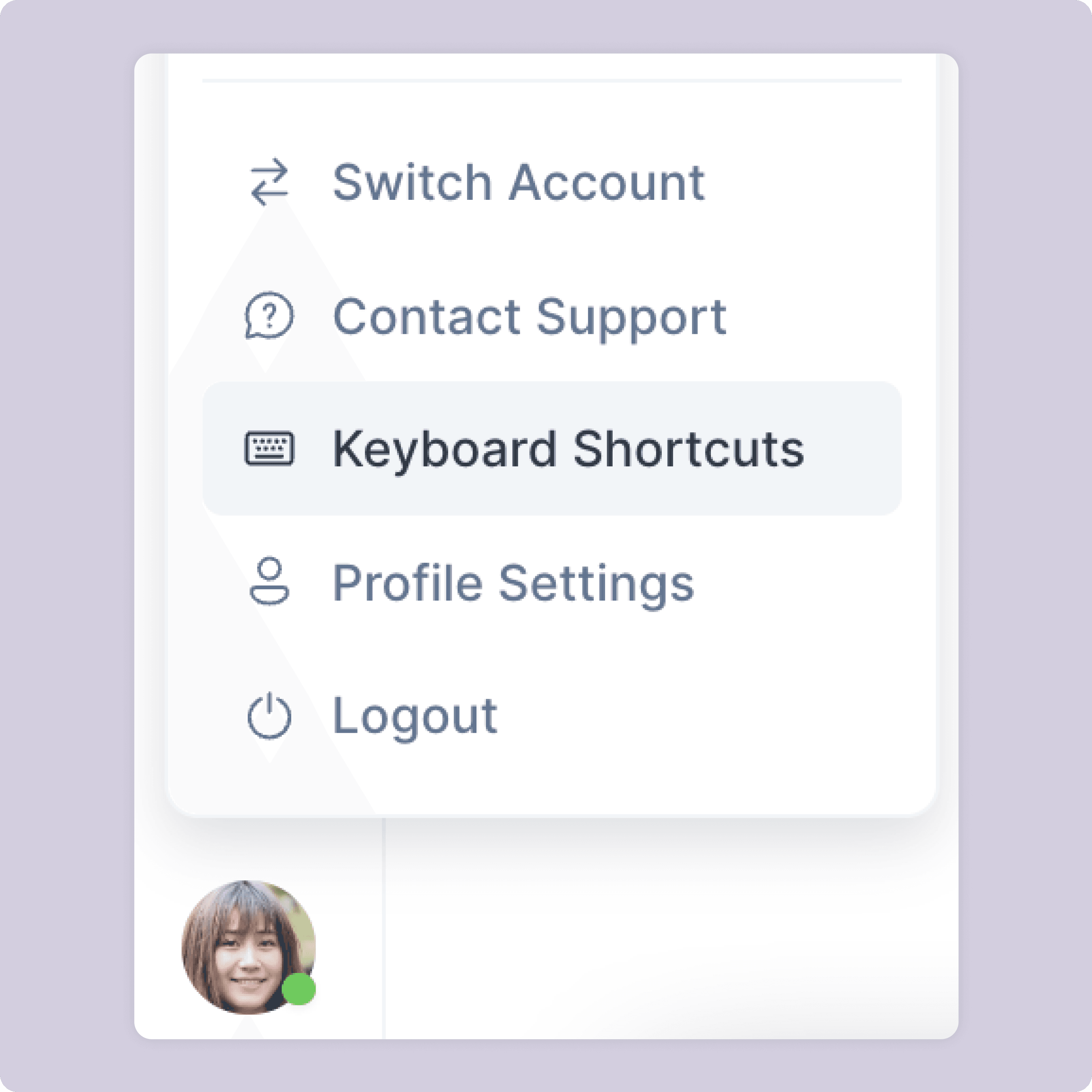 Keyboard shortcuts menu